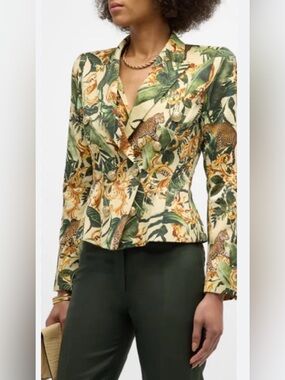L'AGENCE Bethany Jungle Print Structured Cotton Blazer NWT